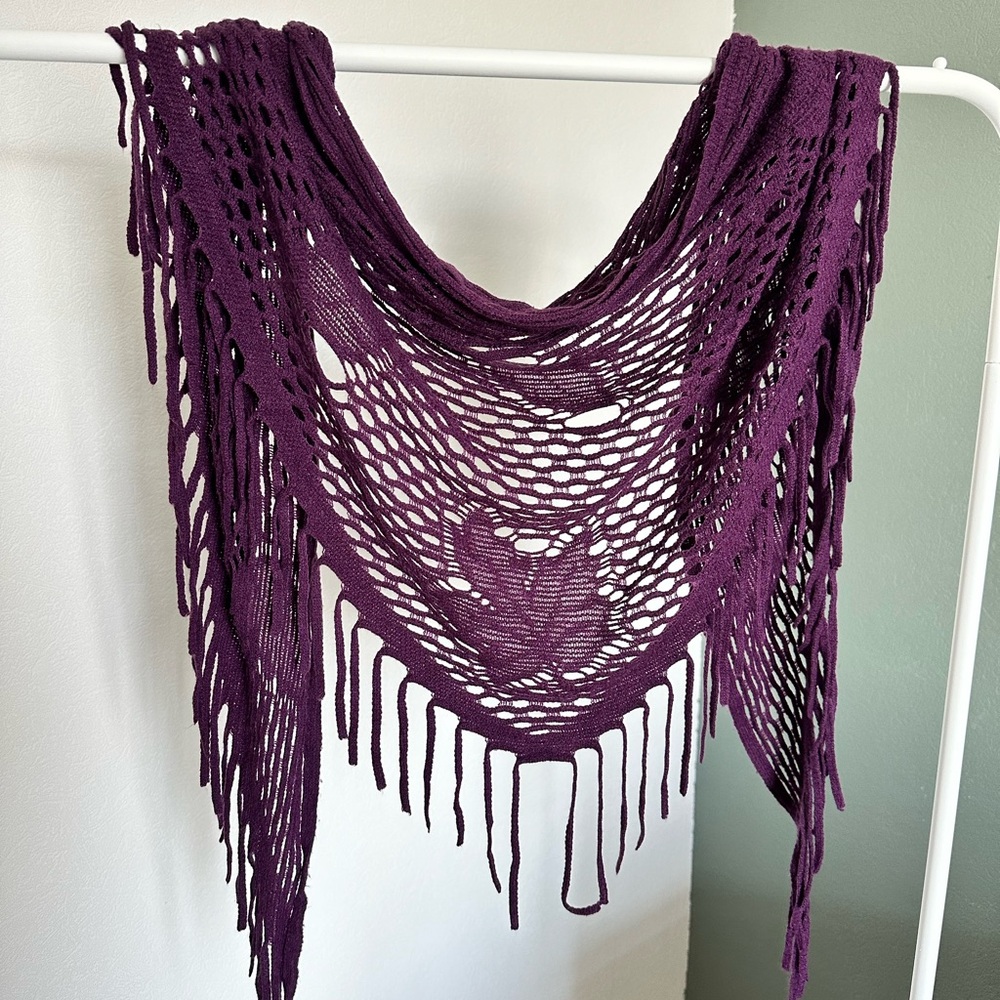Purple Fringe Knit Scarf